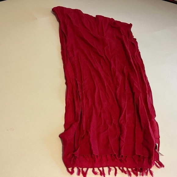 J. Crew Lightweight Wool Blend Dark Red Fringe Scarf - Picture 1 of 6